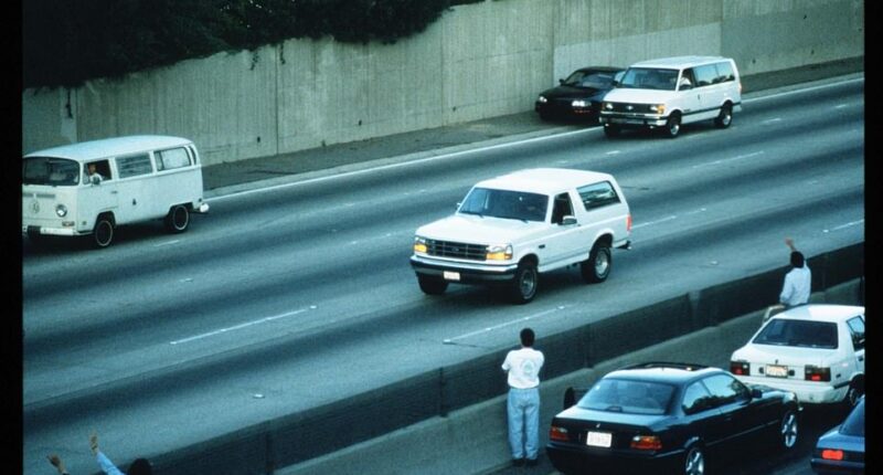 Two days after the fatal stabbing of Nicole Brown Simpson and Ron Goldman in 1992, O.J. led the police on a 90-minute-long low-speed car pursuit in his friend's white Ford Bronco