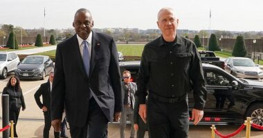 Defense Secretary Lloyd Austin (left) spoke over the phone on Wednesday with his Israeli counterpart Yoav Gallant (right) after an IDF strike killed seven humanitarian aid workers in Gaza