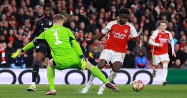 Bukayo Saka was subject of a controversial moment at the end of Arsenal's 2-2 draw with Bayern Munich
