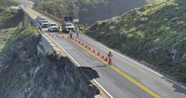 Rains Wash Away Part of California's Iconic Highway 1 Near Big Sur, Stranding Tourists, Locals