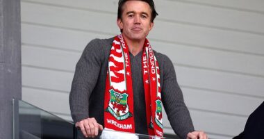 Hollywood star and Wrexham co-owner, Rob McElhenney (above) , has been spotted cheering the Red Dragons on at the Racecourse Ground