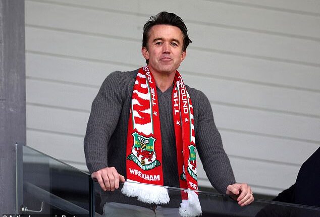 Hollywood star and Wrexham co-owner, Rob McElhenney (above) , has been spotted cheering the Red Dragons on at the Racecourse Ground
