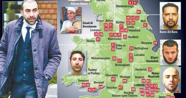 The map compiled by the Mail shows that asylum offenders have spread around the country, with bigger cities and towns feeling the brunt of their criminal behaviour