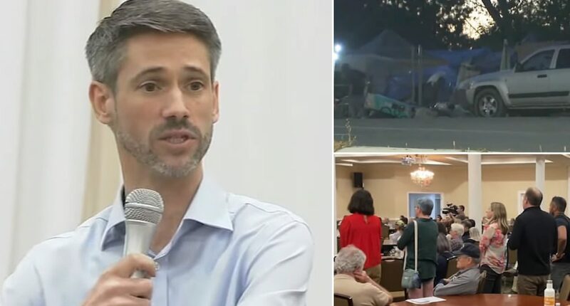 A California residents' meeting got nasty this week, with residents shouting over their Democratic Mayor Matt Mahan, who wants to build a semi-permanent homeless camp near their multi-million dollar homes. Mahan, a former tech entrepreneur, grinned uncomfortably at the San Jose community forum on Wednesday evening, as homeowners in chorus shouted 'No' when he suggested erecting tents on a paved lot donated by a utility company.