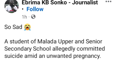 Secondary school student allegedly commits suicide over unwanted pregnancy