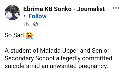Secondary school student allegedly commits suicide over unwanted pregnancy