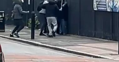 The terrifying video was taken on Southern Road in Newham at around 3pm yesterday, just outside of Southern Road primary school