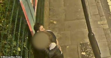 He is then seen stroking her back inappropriately on a dark street