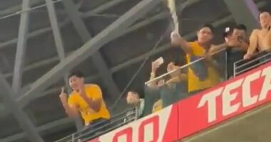A fan was caught on video splashing the crowd with urine at a soccer match at Estadio BBVA in Nuevo León, Mexico on Saturday