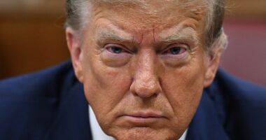 Donald Trump pursed his lips, folded his arms and made his displeasure clear during the first morning of his first criminal trial on Monday in New York