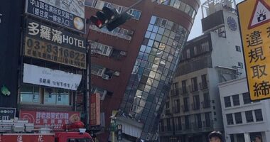 Images from Hualien, on the east coast of Taiwan close to the epicentre, showed a large glass-fronted building partially collapsed onto its front