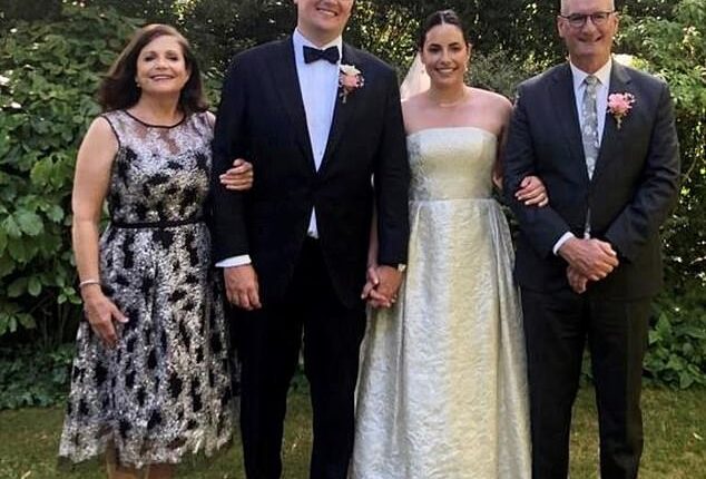 David Koch is set to become a grandfather again as his daughter Georgie and her husband Alex Merkel (both pictured with David and his wife Libby) are expecting their first child