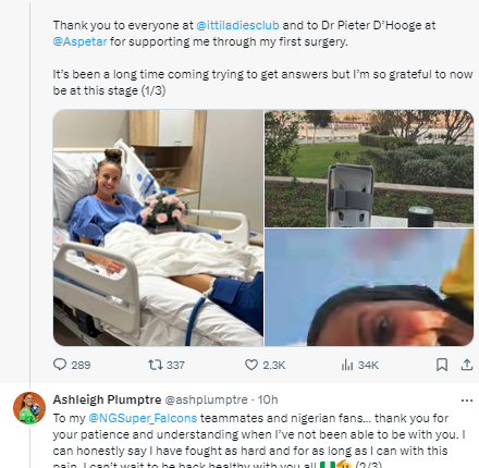 Super Falcons defender, Plumptre undergoes successful surgery