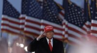 Former US President Donald Trump arrives to a rally in Schnecksville, Pennsylvania