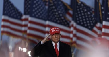 Former US President Donald Trump arrives to a rally in Schnecksville, Pennsylvania
