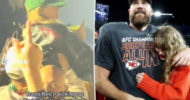 Travis Kelce lifts Taylor Swift into the air like it’s nothing during Coachella set