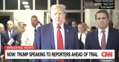 Former President Donald Trump arrives at Manhattan courthouse Monday