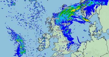 The gloomy April showers could drizzle on today with heavy rain, 'thundery showers' and strong gusts forecast moving north across eastern parts of the country today