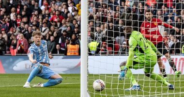 Victor Torp thought he had scored the winner for Coventry against United in the 121st minute