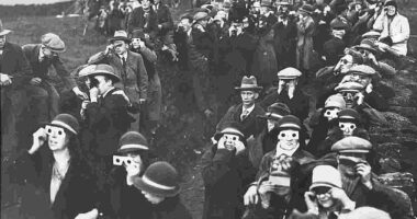 With its other-worldly theft of light for a few ethereal moments, a solar eclipse has been something of an enduring fascination for all of human history. Above: Crowds observing the 1927 eclipse from the village of Giggleswick, North Yorkshire