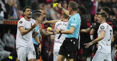 West Ham forward Lucas Paqueta was shown a yellow card for a foul on Amine Adli
