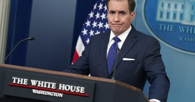 White House national security communications adviser John Kirby speaks during a press briefing at the White House in Washington, DC,