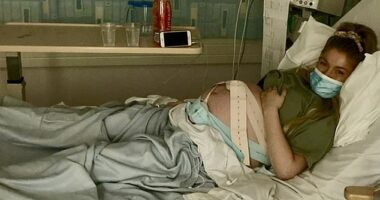 Leanne Fraser, 32, had a sudden 'excruciating' pain immediately after welcoming her son Henry two years ago. Pictured in hospital before Henry's birth