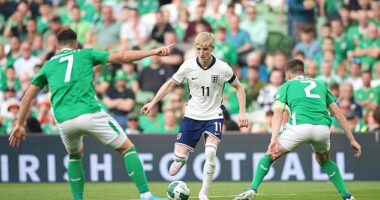 Anthony Gordon (pictured playing against Ireland) fell off his bike during the European Championship in Germany, and so England's hopes of finding top gear were duly punctured