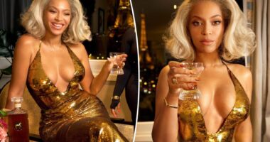 Beyoncé glitters in plunging gold gown for Sir Davis event in Paris