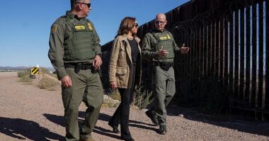 Harris toured the border wall with Border Patrol agents near Tucson, Arizona