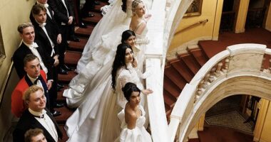 Young debutantes put on an elegant display in a sea of white ballgowns as they attended the annual Queen Charlotte's Ball at One Whitehall Place in London on Saturday