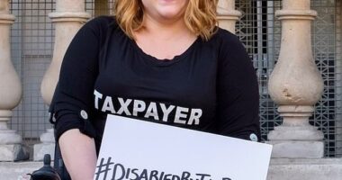 Sam Jennings (pictured), 46, from Streatham, south London, said staff at Gare du Nord initially turned her away because she did not have a ramp booked, despite her booking a wheelchair space
