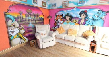 One Disney-themed property in Rhyl, Elwy, North Wales, has caught the attention of property shoppers after the peculiar house appeared on the market earlier today (pictured)