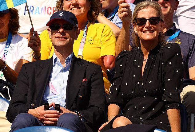 Sophie, 59, smiled for the cameras as she sat in the stands alongside her husband, Prince Edward