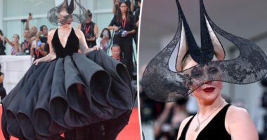 Folie à Deux' in couture Dior and dramatic headpiece