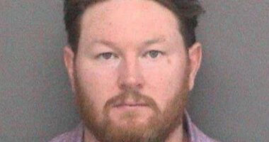 Jerry Whitaker, 34, was arrested in Indiana after assaulting a 54-year-old man who began spewing derogatory words at his wife after their group 'cut the line' at a golf outing