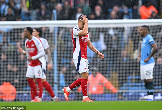 Arsenal star Leandro Trossard was sent off just before half-time against Man City on Sunday