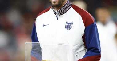 Harry Kane was presented with a golden cap to mark his 100th appearance for England