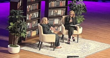 Hillary Clinton (left) kicked off her book tour Monday night at Washington, D.C.'s DAR Constitution Hall. The former Democratic presidential nominee was interviewed by Katie Couric (right)
