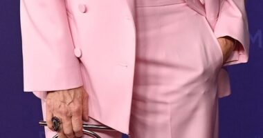 Meryl Streep cut a stylish figure in a pink suit as she hit the star studded red carpet at the Peacock Theater for the 76th Primetime Emmy Awards in Los Angeles on Sunday