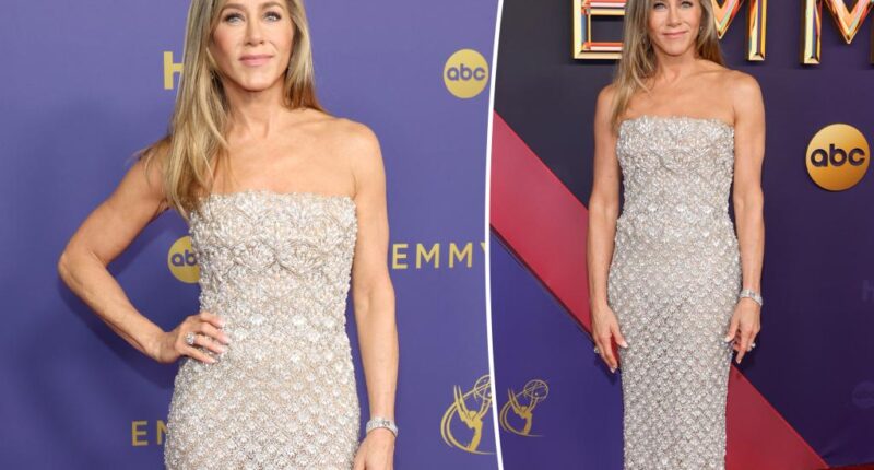 Jennifer Aniston stuns in sparkling strapless gown on 2024 Emmys red carpet