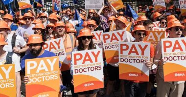 Junior doctors on strike in June 2024. The doctors have voted to accept a pay deal after two years of strikes which brought the NHS to its knees