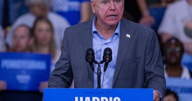 Minnesota Gov. Tim Walz was mocked on right-wing Twitter for seeming to campaign for new leadership in the White House by saying at a Pennsylvania rally: 'We can't afford four more years of this'