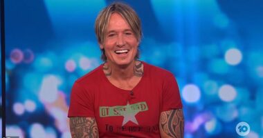 Keith Urban (pictured) was left blushing when asked if has seen his wife Nicole Kidman's new erotic thriller Babygirl