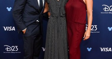 Kelly Ripa shared on Tuesday that her daughter Lola wore an old dress of hers to the Disney Legends induction ceremony in August (Kelly pictured with husband Mark Conseulos and daughter Lola at the ceremony)