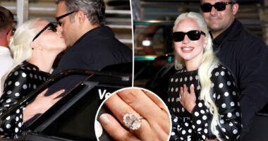 Lady Gaga flashes engagement ring as she and fiancé Michael Polansky arrive at Venice Film Festival