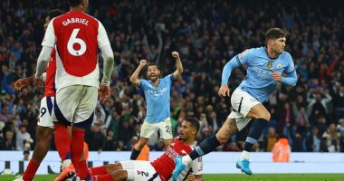John Stones (right) scored the equaliser for Manchester City with just seconds remaining on the clock