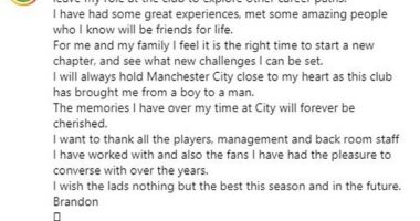 Manchester City kitman Brandon Ashton has announced he would leave the club after 15 years