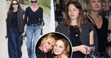 Melanie Griffith and daughter Stella Banderas take dogs for a walk