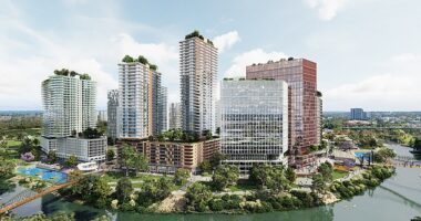 The Moore Point development in Liverpool in Sydney's south-west will fit 11,000 new households into half a dozen towering apartment blocks